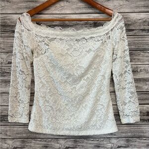KATE KASIN White Lace Off-the-Shoulder Blouse Size Medium